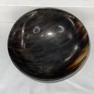 COW CATTLE BULL HORN POLISHED SOUP CEREAL BOWL BROWN BLACK 5 IN